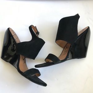 Kelsi Dagger Black Wedge Buckle Sandals
